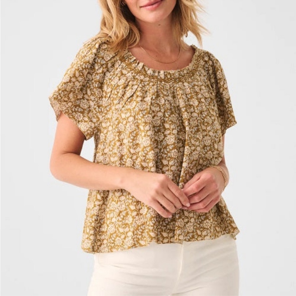 Faherty Annabelle Floral Top in Golden Theodora Large